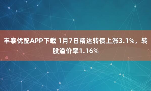 丰泰优配APP下载 1月7日精达转债上涨3.1%，转股溢价率1.16%